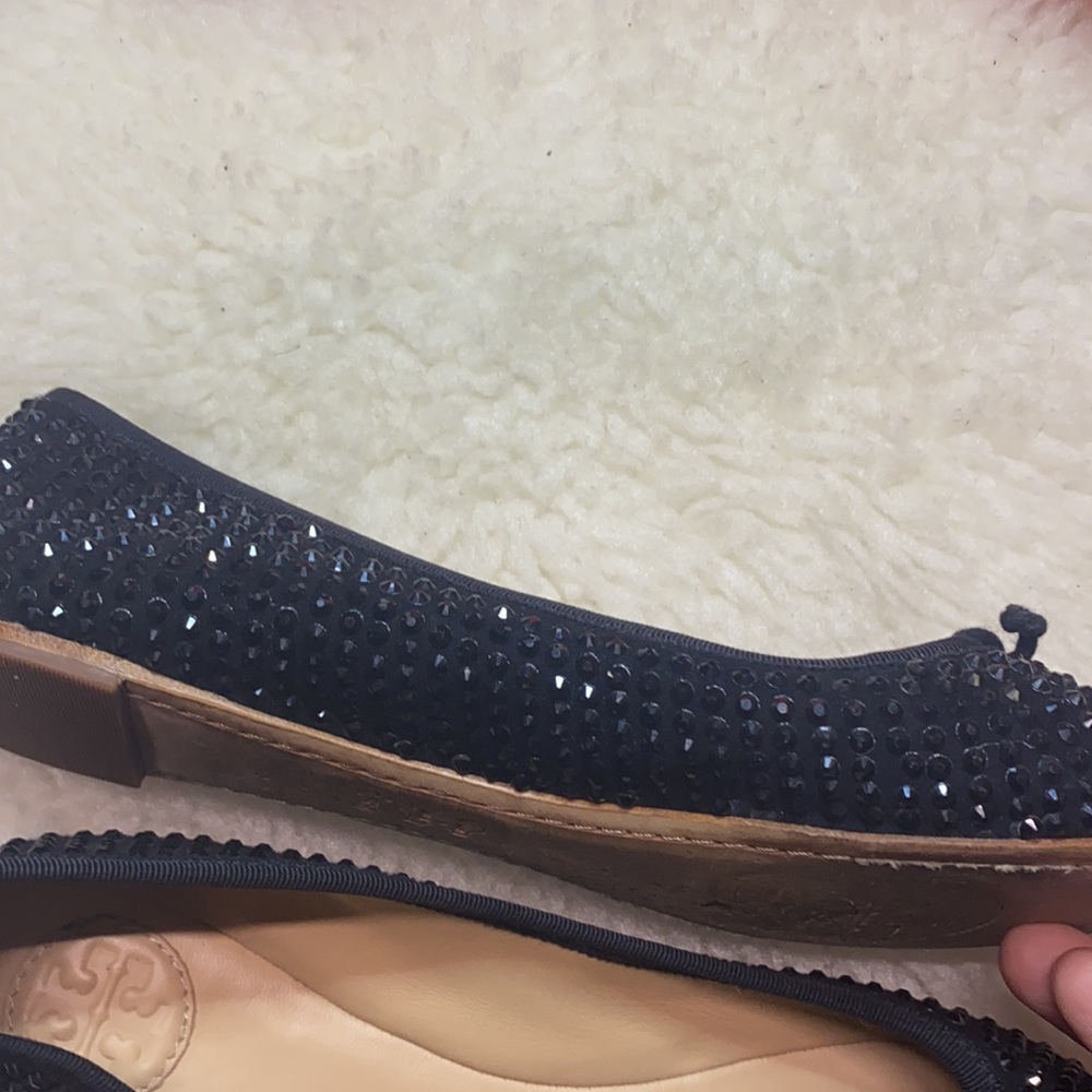 Tory Burch Solid Black Studded Ballerina Flats Bow Accent Color: Black Size: 7.5 - Picture 8 of 15